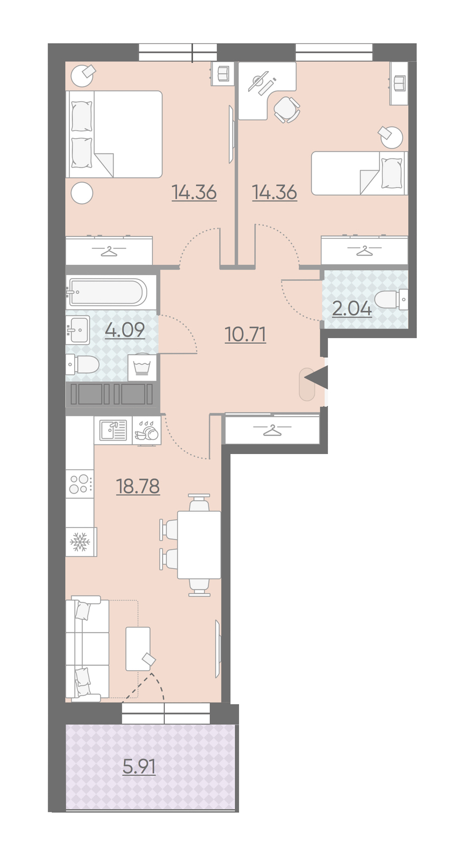 Двухкомнатная квартира в : площадь 67.3 м2 , этаж: 3 – купить в Санкт-Петербурге